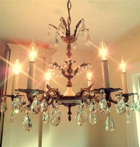 Antique Crystal Chandelier Large 6 Arm Made in Spain Solid Brass ...