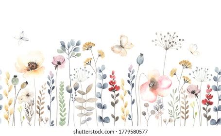 Floral Summer Horizontal Pattern Colorful Wildflowers Stok İllüstrasyon 1968148651 | Shutterstock