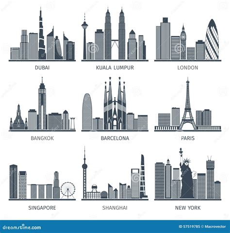 City Skyline Black Icons Set Stock Vector - Image: 57519785