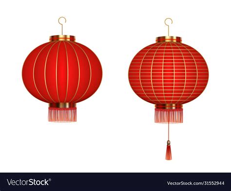 Set hanging red chinese lanterns isolated Vector Image