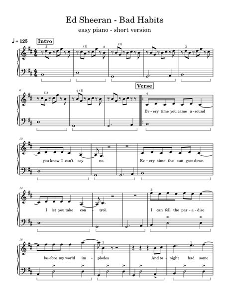 Ed Sheeran - Bad Habits - Easy piano Sheet music for Piano (Solo ...