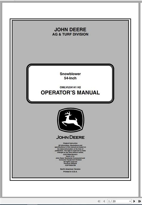 John Deere Snowblowers 54-Inch Operator's Manual OMLVU24141 H2 2012