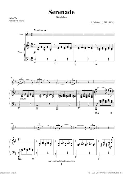 Schubert - Serenade "Standchen" sheet music for violin and piano