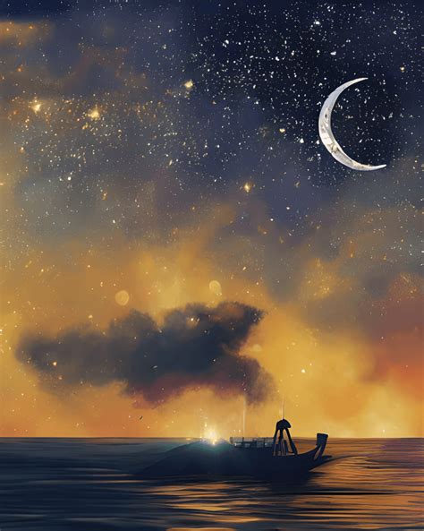 Starry Sky Moon Galaxy Sea Painting Graphic · Creative Fabrica