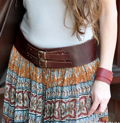 Classic Wide Leather Belt, Womens Leather Belt, Brown Leather Belt, Double Buckle, Bronze Buckle ...