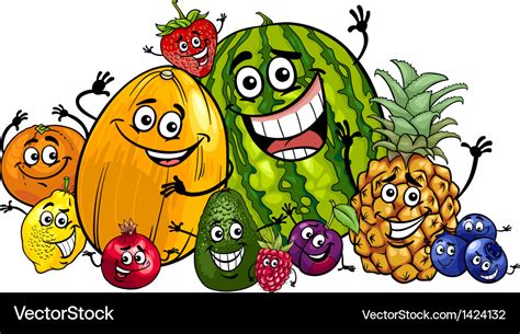 Funny fruits group cartoon Royalty Free Vector Image