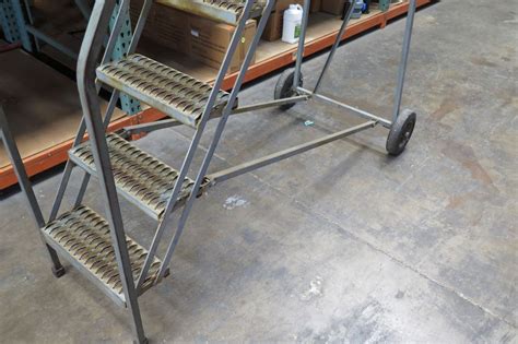 Rolling Warehouse Ladder Stairs w/ 9 Perforated Steps - Oahu Auctions