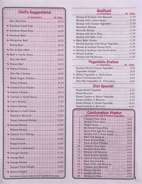 China Inn Restaurant menu in Warsaw, Virginia, USA