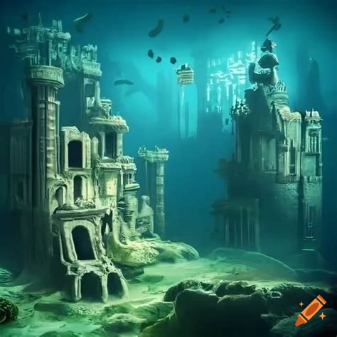 Image of an underwater steampunk city with ancient temples