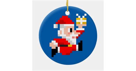 Christmas Ornament: 8-Bit Santa Claus (Blue) Ceramic Ornament | Zazzle