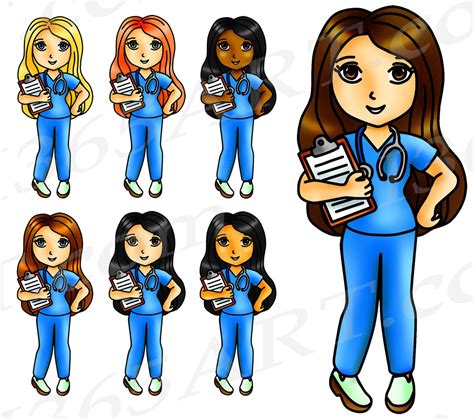 Buy 3 Get 1 Free Nurse Clipart Nurse Clip Art Kawaii Nurse - Etsy Canada