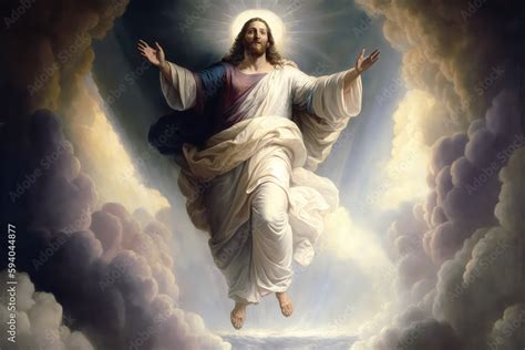 illustration painting of The resurrected Jesus Christ ascending to ...