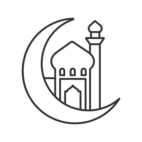 Mosque with ramadan moon linear icon. Thin line illustration. Crescent moon. Islamic culture ...