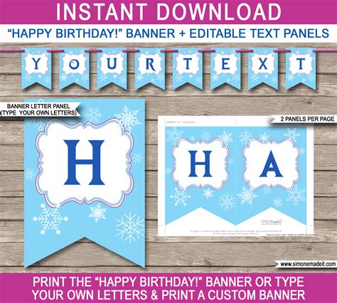 Frozen Party Banner Template | Birthday Banner | Editable Bunting