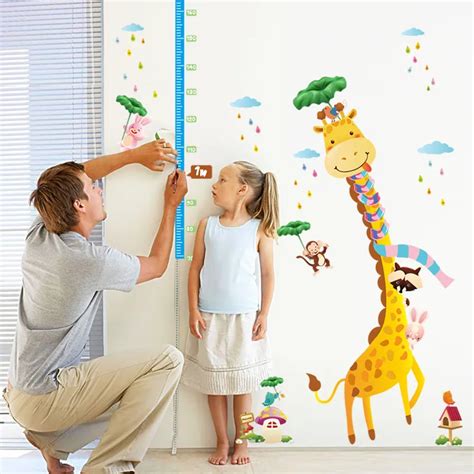 Kids Height Measure Chart Wall Sticker for kids rooms home Decor Cartoon Giraffe Height Ruler ...