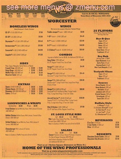 Online Menu of Wings Over Worcester Restaurant, Worcester, Massachusetts, 01610 - Zmenu