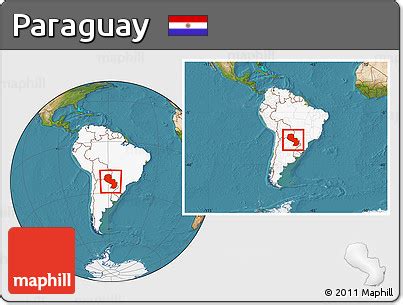 Free Satellite Location Map of Paraguay, highlighted continent, within the entire continent