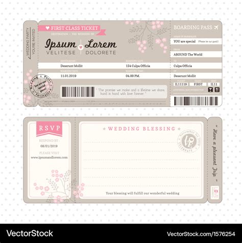 Boarding pass wedding invitation template Vector Image