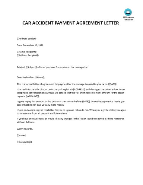 Car Accident Settlement Agreement Template