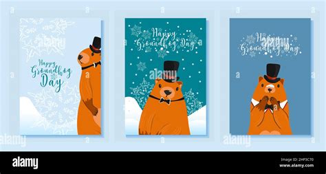 Happy Marmot Day. Set of postcards Babak casts a shadow. Text lettering ...