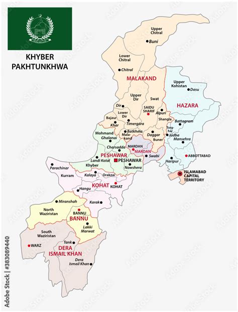 administrative vector map of pakistani province of Khyber Pakhtunkhwa with flag, Pakistan ...