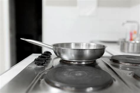 Frying Pan on an Electric Stove. Home Cooking Stock Image - Image of ...