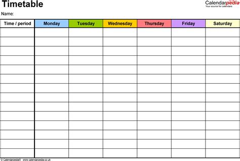 Microsoft Excel Timetable Template