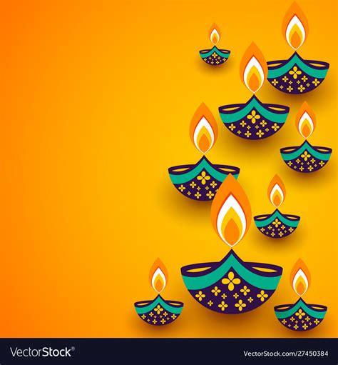 Yellow diwali background with creative diya Vector Image