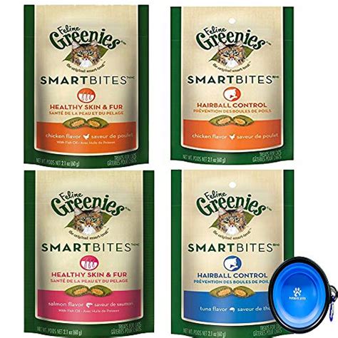 Greenies Feline SmartBites Treats for Cats Variety Bundle (4 Pack) Chicken, Tuna, Salmon Flavors ...