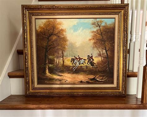 Original Oil Painting English Fox Hunt Scene Vintage Framed Fox Hunt Print Equestrian Painting ...