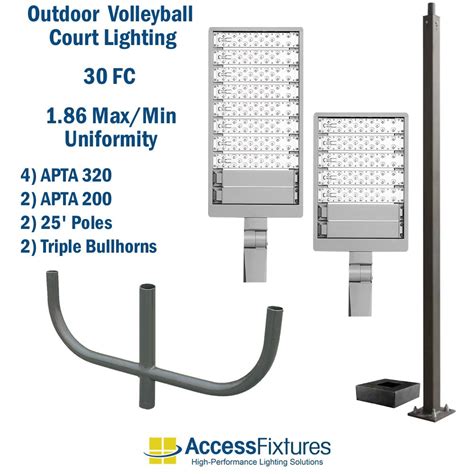 Outdoor Volleyball Court Lighting 25ft Poles 30fc, 1 Court