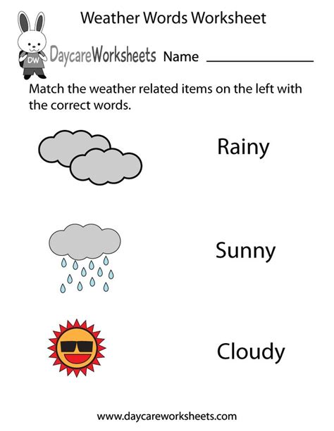 Free Preschool Weather Words Worksheet