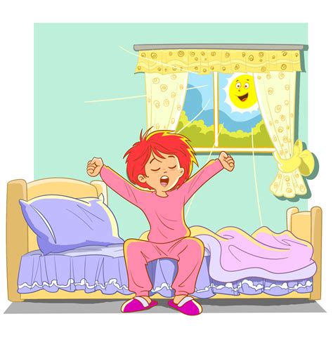 The cute girl wakes up. Vector cartoon illustration. Isolated on white ...