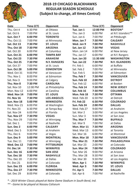 Chicago Blackhawks Schedule Printable - Printable Schedule