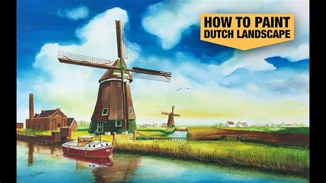 How To Paint Dutch Landscape With Windmills Watercolor - YouTube