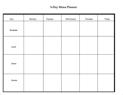 Blank 5 Day School Timetable