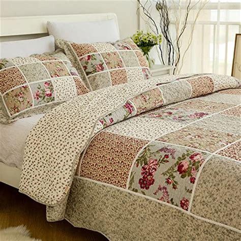 FADFAY 100% Cotton Queen Size Bed Sets Vintage Floral Patchwork Quilted ...