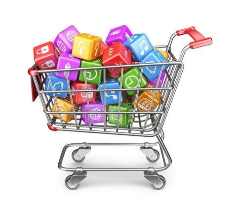 Shopping Cart with App Icons. 3D Isolated Stock Illustration - Illustration of communicate ...