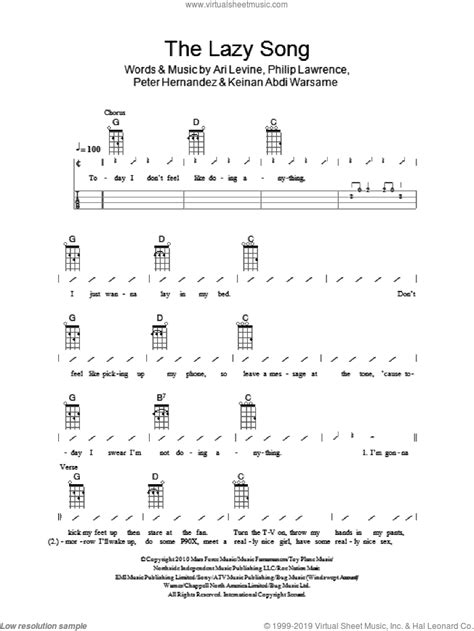 Ukuleles - The Lazy Song sheet music for ukulele (chords) [PDF]