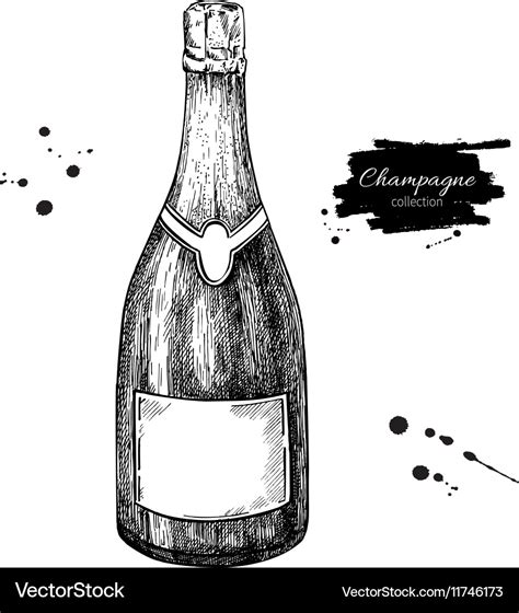 Champagne bottle hand drawn isolated Royalty Free Vector