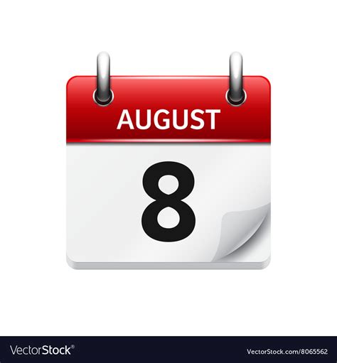 August 8 flat daily calendar icon Date Royalty Free Vector