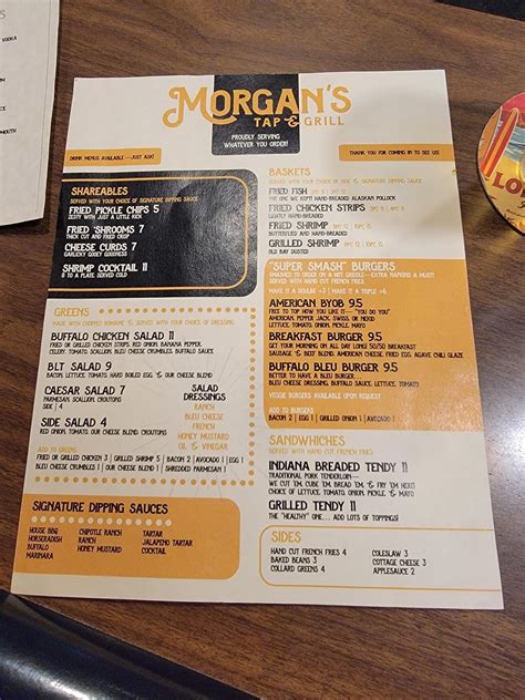 Menu at Morgan's Tap & Grill pub & bar, Fort Wayne