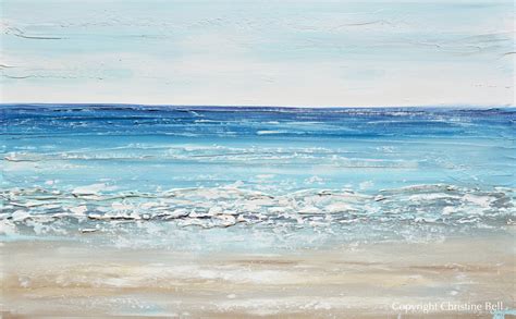 ORIGINAL Abstract Beach Painting Textured Coastal Blue Ocean Art Decor ...