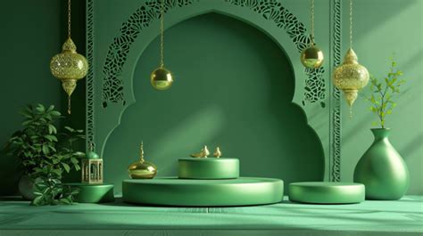 Ramadan Sale Podium Green Background, Ramadan Lantern, Ramadan ...