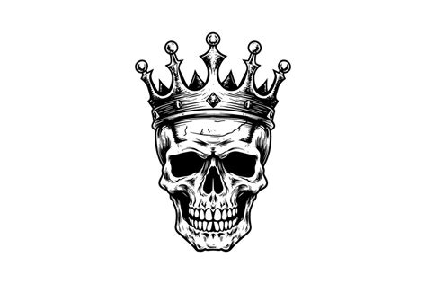 Human skull in a crown in woodcut style. Vector engraving sketch ...