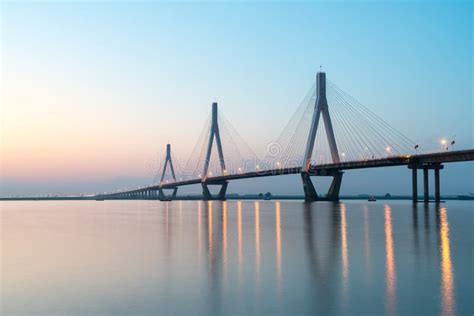 Dongting Lake Bridge in Sunset Stock Photo - Image of architecture ...