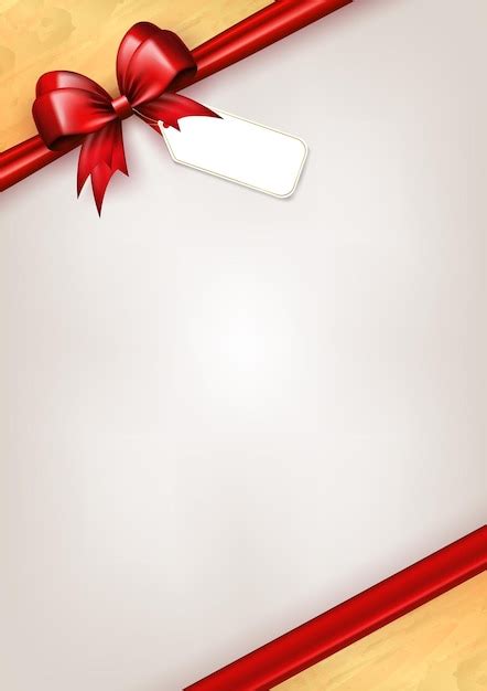 Premium Vector | White vertical banner with red realistic 3d bow with silk ribbon label tag and ...