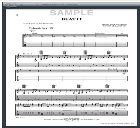 Michael Jackson Beat It Guitar Tab : Free Michael Jackson Guitar Tabs