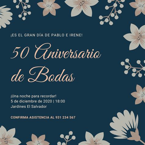 Plantillas de invitaciones a 50 aniversario editables | Canva