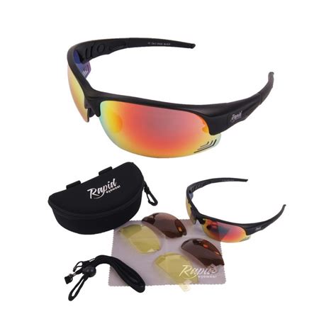 Sunglasses For Tennis | Black Frame, Interchangeable Red UV Lenses